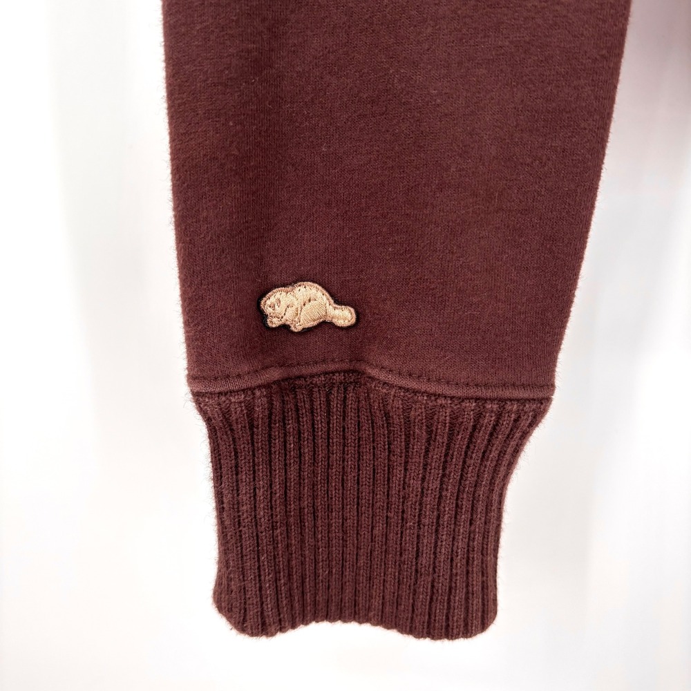 Roots Canada Full Zip Track Jacket Sz S Brown Retro Y2K Stretch Knit Thumb Holes - Picture 10 of 14